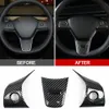 Nouveau 3 pièces en Fiber de carbone modèle voiture volant panneau couverture autocollant garniture décoration pour Tesla modèle 3 y 2021 accessoires modifiés