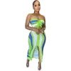 Ny designer Summer Dress Set Women Sexig stropplös tank Top och Shirring Split kjol Tvådelar Set utomhus Holiday Beach Wear Bulk grossistkläder 9901