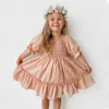 Robes de fille 3-8T été ensemble paillettes rouges vêtements fumer robe imprimée Vestidos décontracté bébé cadeau 4-10Y G220523