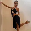 Scene Wear Summer Sexy Latin Dance Dress Women Oregelbundet Balck Adult Practice Rumba Tango Perofrance Costume DNV17882