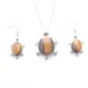 Earrings Necklace Jewelry Sets Dangle Earring For Lady Anniversary Gift Natural Stone Tigers Eye Tortoise Pendant Sier Plated Chai Dhy2S