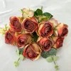 Decorative Flowers Artificial Silk Rose Bouquet Balcony Bedroom Decoration Wedding Decor Floral Pink White Coffee Roses Simulation Flower