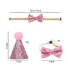 Abbigliamento per cani Pet Birthday Hat Bowtie Set Cute Sparkly Pom Decor Puppy Abbigliamento Accessori Forniture