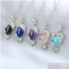 Pendant Necklaces Natural Crystal Rose Quartz Stone Parrot Animal Pendants For Necklace Women Exquisite Clavicle Dinner Party Fashio Dhvo5