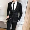 Abiti da uomo Blazer 2023 Spring Suit Uomo Single Button Mens Slim Fit con pantaloni Casual Stage Abito da sposa Cintura Prom Tuxedo