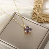 Collane Creative Rotating Purple Zirconia Flower Pendant Chain Collana di fidanzamento Gioielli in rame da donna Regalo per feste G220524