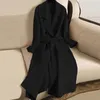 Misturas de lã feminina Beld Belted Saplal Women Women Coat Basted Double Trestted Blend Jacket Solid Color Outwear