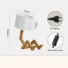 Table Lamps Nordic Art Wooden Robot Shaped LED Lamp Modern Living Room Bedroom Bedside Simple Study Decor Desk