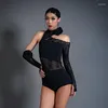 Stage Draag Moderne Ballroom Dance Performance Costuums Latijnse competitie Tops lange mouw kanten sexy jumpsuit Dwy8564