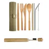 Dinnerware Sets Bamboo Cutlery Set Knife Fork Spoon Japanese Thickened Cloth Bag