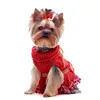 Odzież dla psów 30pcs łuki włosów czerwony styl chiński wystrój gumowy puppy dziewczęce nakrycia głowy dla psów akcesoria