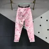 Women's Jeans Spring Summer Loose Pink Printing Women Ankle Length Trousers Female High Waist Baggy For Harem Pants