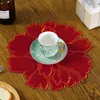 Table Mats Rose Flower Embroidery Place Mat Cloth Coffee Tea Pad Cup Kitchen Doily Dining Wedding Christmas Placemats