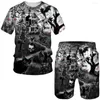 Treno de traje masculino Terno de verão em personalidade impressa em 3D Esqueleto de t-shirt shorts shorts de moda gótica punk roupas punk