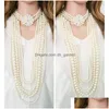 Earrings Necklace Set Trendy Beads Pearl Flower Layers Sweater Chain Jewelry For Woman Party Personality Costume Accessori Dhgarden Dha8M