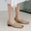 Dress Shoes Women Pumps Med Heels Spring Autumn Square Toe Slip On Pu Deep Mouth 2023 Sexy Fashion Apricot Brown Big Size 34-48