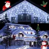 Strings Led Icicle Christmas Lights Decorations Outdoor Droop 0.5/0.6/0.7M EU Plug Year 2024 Street Garland On The House Fairy Light