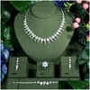 Orecchini Collana Set 4 Pezzi Brillante Cubic Zirconia Pietra Lusso Africano Dubai Gioielli da sposa Per le donne Abito da festa Accesso Dhgarden Dhhow