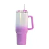 Sublimación del almacén local 40 oz brillo ombre vaso gradiente brillo taza con asa paja blanco taza de viaje en blanco