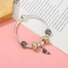 Bangle Romantic Flowers Diy Pendant Charm Armband Silver Color Beads Charms For Women Lovers smyckespresent