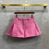 Kvinnors shorts designer bred ben denim kjol shorts, kvinnor rosa chic stil hög midja franska veckade löst passande stövlar, bantning a-line heta byxor nn8w