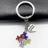 Porte-clés exquis émail couleur Puzzle autisme ruban plaque signalétique pendentif porte-clés sensibilisation à l'autisme bijoux porte-clés