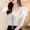 Women's Blouses Blouse Women Blusas Mujer de Moda 2023 Tassel V-hals Chiffon Shirt Tops Zomer korte mouw shirts D190