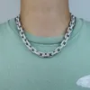 Chokers Gümüş Renkli Mikro Pave Kübik Zirkonya Oval Küba Bağlantı Zinciri Kolye Erkekler için Buzlu Bling CZ Hip Hop Punk Ağır Takı 230524