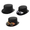 Berretti Cappello a cilindro nero da festa divertente con occhiali Steampunk Bombetta vittoriana Jazz per adulti Costume Uomo Donna Unisex DXAA