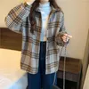 Women's Blouses JMPRS Fall Winter Retro Velvet Thick Plaid Shirt Jacket Women Korean Fashion Long Sleeve Blusa Tops Mujer Casual Loose