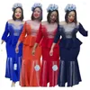 Robes de travail Slim Sexy Womens Long Skirt Suit Sleeved Top Hip 2 Piece Solid Diamond Loose African National Costume Summer