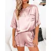 Tracksuits voor dames 2023 Pak vaste kleur chiffon slaapkleding korte mouwen T-shirt broek losse casual westerse tweedelige soorten