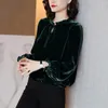 Camisa feminina camisa feminina camisa de veludo feminino top top top vintage t-shirt coreano moda buffles jaqueta de outono atacado de fundo solto