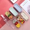 Three-layer wheat plastic bento Box Student Adult Lunch Box with cutlery square type lunch box