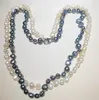 Łańcuchy 6x7 mm barokowy naszyjnik perłowy 2 rzędy białe czarne kolory prawdziwe naturalne biżuterię dla kobiet-43 cm-43 cm 15-17 ''