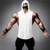 Mens Tank Tops Plain Bodybuilding Hooded Top Men Gym Clothing Cotton Sleeveless Sweatshirt Fitness Vest Workout Sportswear Tees 230524