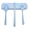 Vaisselle Ensembles 3 PCS Portable Paille De Blé Couverts Cuillère Baguettes Fourchette Avec Étui De Voyage Bleu