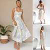 Sukienki zwykłe sukienka letnia niskopiętko-klejowe kobiety Midi Floral Print V-Neck Backless PROM SURIUN