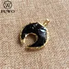 Anhänger Halsketten FUWO Natürlicher Obsidian-Halbmond mit goldbesetztem Doppelhorn-Kristallschmuck für die Halskettenherstellung 5 Teile/los PD308