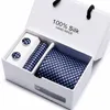 Heren Tie Fashion Bow Tie Brand Yarn-geverfde stropdassen Retro Brand Tie Herenfeest Casual nekbanden Cufflinks Hakkerchief 4-delige set