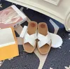 Luxury Canvas Embroidery Letters Woman Slippers Cross Strap Flat Slippers Non slip Home Outdoor Slippers Slides Slippers Summer Ladies Beach Shoes Sandals