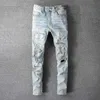 Mäns jeans designer kläder amires denim byxor amies ny stil vit diamant perforerad herr lätt tvätt gammal trend smal passande små fötter high street distres