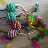 Cat Toys Pet Products Supplies Colored Silk Cord Ball Feather Plastic Rod Teaser 10pc/Lot