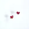 Boucles d'oreilles Mini Coeur rouge Exquise Silver Couleur Bijoux d'oreille pour femmes cadeaux d'anniversaire Clear Crystal Bijoux