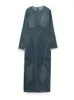 الفساتين غير الرسمية أزياء النساء الدنيم فستان عتيقة الأزرق طويل الأكمام السوستة الظهر لعام 2023 الربيع سببي سليم النحافة السيدات