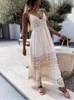 Casual Dresses Foridol virka spetsvit sommarklänning för kvinnor 2023 Tassel ihålig ut maxi long strand sundress boho smocking vestidos