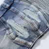 Designer Clothing Amires Jeans Denim Pants Amies Jeans Mens Fashion Brand Light Blue Bull Mx2 Washed Worn Motorcycle Splice Hole Slim Fit High Street Pants Distresse