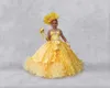 2023 Lussuoso pizzo in rilievo Abiti da ragazza di fiori Abito da ballo Cristalli Tiers Organza Tutu Lilttle Bambini Compleanno Pageant Abiti da sposa