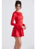 Casual Dresses BEVENCCEL Sexy O Neck Flare Sleeve A-line Mini Dress Elegant Red Long Bodycon Fashion Women Party Club