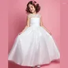 Girl Dresses Princess Floor Length Flower Wedding Tulle Sleeveless Jewel Neck With Ruched / First Communion